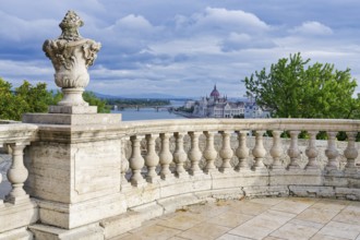 Buda Castle, Terrace overlooking the Danube and the Parliament House, Budapest, Hungary