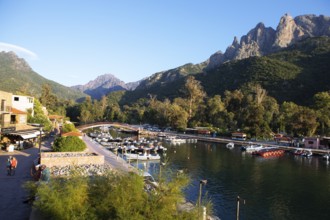 Port de Porto or port of Porto on the Porto river, behind the Capu d'Orto mountains, Porto, Ota,