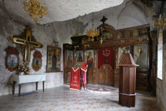 Bulgarian Orthodox Rock cave Monastery of Saint Dimitar Basarbowski, Cave chapel, Basarbovo,