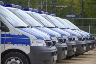June 10, 2012 Demonstration in Göppingen, Baden-Württemberg, Germany. Several riot police vehicles