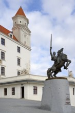 Bratislava castle, King Svatopluk equestrian statue in front of the castle, Bratislava, Slovakia