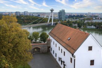 Bridge of the Slovak National Uprising or Most SNP bridge also known as UFO bridge, Bratislava,
