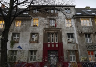 Kiefernstraße, residential street of the left-wing alternative scene with street art on house