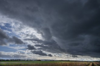 Rain clouds (Nimbostratus) over Eckental, Middle Franconia, Bavaria, Germany