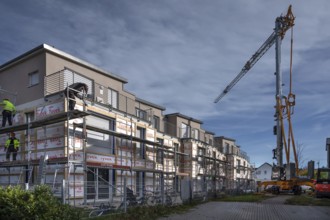 Thermal insulation is being installed on a residential block, Eckental, Mittelfranken, Bavaria,