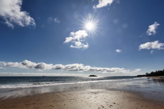 Empty sandy beach, Cumulus, Autumn sunshine, Singing Beach, Manchester-by-the-Sea, Cape Ann,