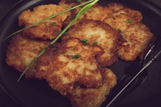 Potato pancakes, pancakes with sour cream, Belarusian dish, homemade, no people