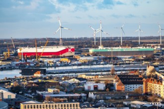 Overview of the overseas port with BLG Auto Terminal in Bremerhaven, Bremen, car transporter Aniara