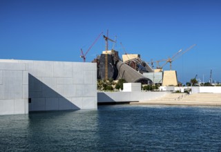 View of the Guggenheim Museum under construction, building on Saadiyat Island, Abu Dhabi, United
