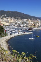 View from the citadel of the old port with marina and church of Saint Jean-Baptiste à Bastia or