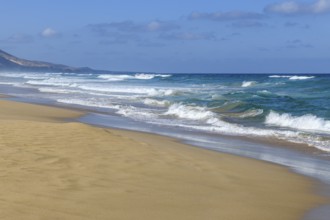 Strong dangerous surf from the Atlantic with waves and undercurrents on the beach on the west coast