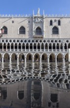 High water (Acqua alta) on the Piazzetta in front of the Doge's Palace, Venice