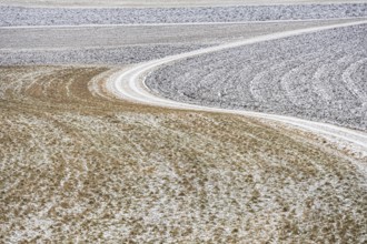 Winter landscape in the Swabian Jura. There is hoarfrost in the fields. Münsingen,