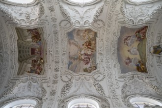 Vaulted ceiling with frescoes, baroque, parish church of St. Quirinus, former monastery church,
