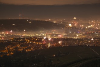 View from Kapellberg near Fellbach across the Neckar Valley to Stuttgart on New Year's Eve from