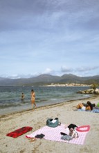 Beach or Plage de la Roya, in the back of Saint-Florent on the Gulf of Saint-Florent in the