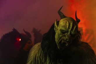 Krampus, fog, murmuring, winter, Waldburg Castle, Waldburg, Allgäu, Baden-Württemberg, Germany