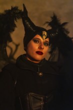 Teufelin, woman with horns, murmurs, winter, Waldburg Castle, Waldburg, Allgäu, Baden-Württemberg,