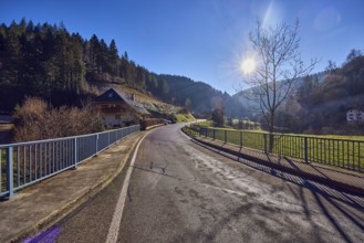 Landscape photography, landscape, hilly landscape, hill, car bridge and footbridge, metal railing,