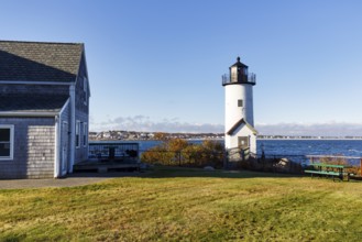 Annisquam Harbor lighthouse, historic Wigwam Point in Gloucester, Cape Ann, Massachusetts, Ipswich