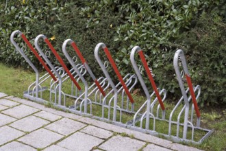 Several bicycle racks next to each other, Bavaria, Germany