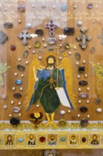Detailed icon with precious stones and religious symbols, highlighting spirituality, Sameba