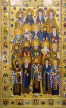 Detailed icons of saints decorated in gold, exhibited in a church room, Sameba Cathedral, Trinity