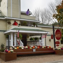 Grand Hotel, funny decoration for Halloween, façade detail, Ogunquit, Maine, New England, USA