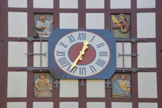 Historic Tübingen Gate built in 1330 with half-timbering, clock and figures, city gate, city tower,