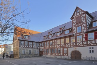Hospital courtyard built 13th century, half-timbered house, Reutlingen, Swabian Jura,