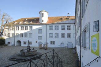Castle built 14th century courtyard, museum of everyday culture, fountain, Waldenbuch,
