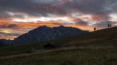 Sunset at the Gotzenalm with the Watzmann East Face, Berchtesgaden National Park, Bavaria, Germany