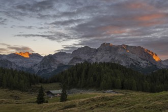 View over the alpine pasture of the Gotzenalm to the Steinernes Meer and Funtenseetauern mountains