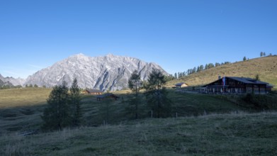 Early morning at Schutzhütte Gotzenalm with Watzmann Ostwand, Berchtesgaden National Park, Bavaria,