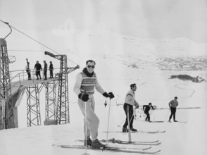 Male skiers at Cedars Ski Resort, Bsharri, Lebanon, Middle East c 1956 - the country's oldest