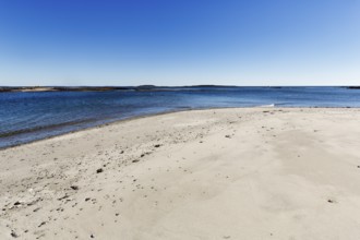 Shoreline with sandy beach, Cedar Beach, Harpswell, Cumberland County, Casco Bay, Atlantic Ocean,