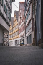 View through an old town street with half-timbered houses, Herrenberg, Böblingen district, Germany