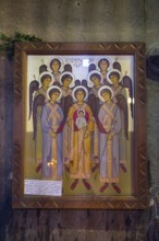 Christian icon painting with angels and a child in a magnificent setting, Javari Monastery, Jvari
