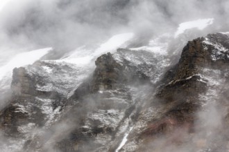 Mountain peaks in fog, Longyearbyen, Spitsbergen, Svalbard