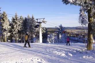 Winter landscape, snow, skier, ski lift, Winterberg, North Rhine-Westphalia, Germany