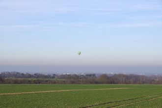 Hot air balloon, landscape, winter, in the sky, colors, atmospheric, North Rhine-Westphalia,
