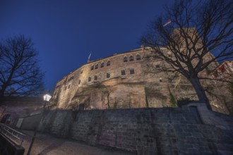 Nuremberg Kaiserburg illuminated at night, the castle was built around 1140, Ölberg, Nuremberg,