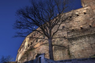 Detailed view of Kaiserburg in evening lighting, Ölberg, Nuremberg, Middle Franconia, Bavaria,