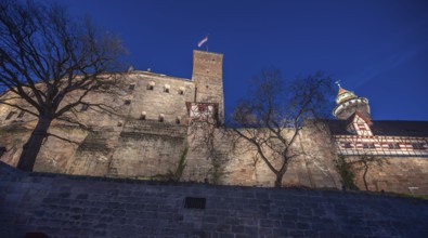 Nuremberg Kaiserburg in evening lighting, Ölberg, Nuremberg, Middle Franconia, Bavaria, Germany
