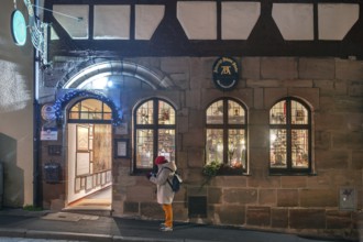 Historic restaurant, Albercht Dürer Stuben, in the old town in evening lighting,