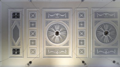 Interior view, ceiling fresco, Saint Barbara Catholic Church from 1783, Hofen, Mühlhausen am Neckar