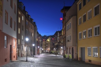 Historic half-timbered houses in Weißgerbergasse in evening lighting, Nuremberg, Middle Franconia,