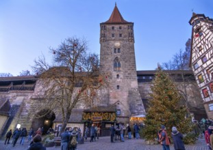 Christmassy decorated square in front of the historic Tiergärtnertorturm, built in the 13th