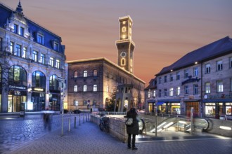 Fürth Town Hall in evening lighting, the tower is imitated the tower of the Palazzo Vecchio in