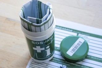 Emergency box in a refrigerator, it contains a comprehensive information sheet which gives